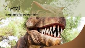  Presentation with prehistoric - Presentation design with jurassic park - tyrannosaurus - prehistoric era dinosaur background and a mint green colored foreground