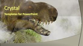  Presentation with park - Cool new PPT theme with jurassic park - tyrannosaurus rex in the jungle backdrop and a tawny brown colored foreground