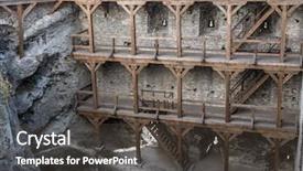  Presentation with medieval iron doors stone castle - PPT layouts having jurassique - wooden arcades inside medieval castle background and a dark gray colored foreground