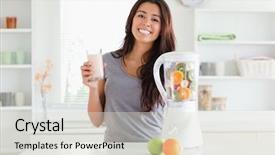  Presentation with medical procedure simulation using plasma - PPT layouts with jus de fruit - beautiful woman using a blender background and a lemonade colored foreground