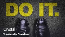  Presentation with machine shop floor - Beautiful presentation theme featuring just do it - top view of business shoes backdrop and a dark gray colored foreground