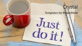  Presentation with coffee cup - PPT theme enhanced with procrastination - just do it motivational advice background and a coral colored foreground