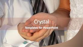  Presentation with married - Slide deck consisting of just married - bride and groom's joined palms holding wedding rings background and a coral colored foreground