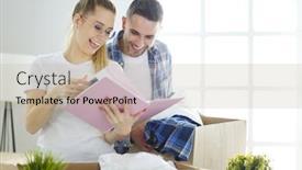  Presentation with married - Beautiful theme featuring just-married-couple-unpacking-boxes backdrop and a mint green colored foreground