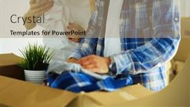  Presentation with married - PPT layouts having just-married-couple-unpacking-boxes background and a coral colored foreground