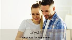  Presentation with married - Slides featuring just-married-couple-unpacking-boxes background and a coral colored foreground