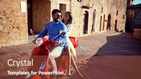  Presentation with married couple - Slide deck having just married happy couple riding scooter background and a red colored foreground