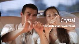  Presentation with married couple - Theme with just married joyful young couple inside limo background and a coral colored foreground