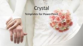  Presentation with wedding roses - Audience pleasing PPT theme consisting of just married - young couple in wedding wear with bouquet of roses soft-focused image in high key backdrop and a light gray colored foreground