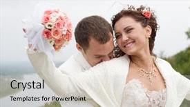 Presentation with wedding roses - Audience pleasing presentation theme consisting of just married - young couple in wedding wear with bouquet of roses backdrop and a lemonade colored foreground