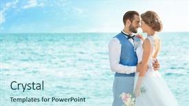  Presentation with beach wedding - PPT theme with fiiances - happy wedding couple on sea background and a cool aqua colored foreground