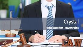  Presentation with judge - Presentation theme consisting of european court justice - male judge working with document background and a ocean colored foreground