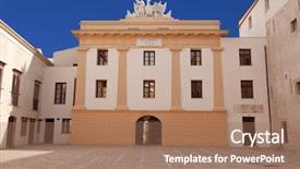  Presentation with internal combustion engines downsizing - PPT theme with beautiful girl sitting on the edge of the roof over the city background and a dark gray colored foreground