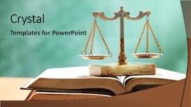  Presentation with justice - Slide set featuring justice concept book and scales background and a mint green colored foreground