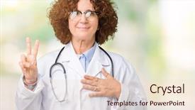  Presentation with chest - PPT layouts having justice health - middle ager senior doctor woman background and a  colored foreground