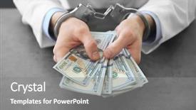  Presentation with bribe - Slide deck featuring justice health care - doctor in handcuffs holding bribe background and a  colored foreground