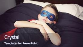  Presentation with superhero - PPT theme featuring justice kids - boy superhero sleeping background and a wine colored foreground