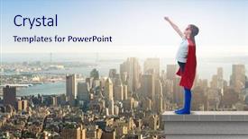  Presentation with evil - Theme enhanced with justice kids - little kid protecting the city background and a sky blue colored foreground