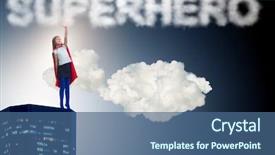  Presentation with evil - Beautiful theme featuring justice kids - little kid protecting the city backdrop and a ocean colored foreground