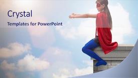  Presentation with evil - Slide set consisting of justice kids - little kid protecting the city background and a sky blue colored foreground