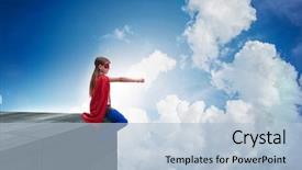  Presentation with justice - Slide deck consisting of justice kids - young girl in superhero costume background and a light blue colored foreground