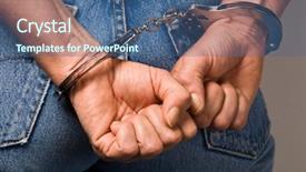  Presentation with crime - Presentation design having justice police - handcuffs - symbol for crime background and a ocean colored foreground