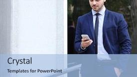  Presentation with building - Colorful slides enhanced with justice spose - businessman with phone on office backdrop and a  colored foreground