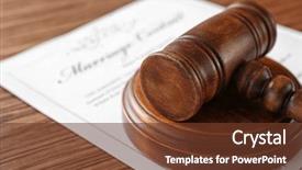  Presentation with judge gavel or law mallet - Presentation having justice spose - wooden judge gavel on marriage background and a tawny brown colored foreground