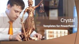  Presentation with law the goddess of justice - Cool new slide deck with justice statue and lawyer reading backdrop and a violet colored foreground
