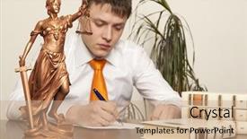  Presentation with justice - Colorful PPT theme enhanced with justice statue and lawyer reading backdrop and a coral colored foreground