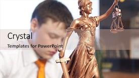 Presentation with lady justice - Theme featuring justice statue and lawyer reading background and a coral colored foreground