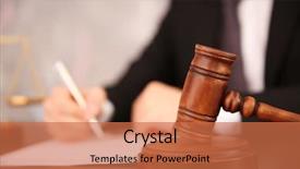  Presentation with court - Beautiful presentation theme featuring justicia - court hammer on table closeup backdrop and a coral colored foreground