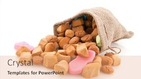  Presentation with sinterklaas - Audience pleasing presentation design consisting of jute bag with traditional sinterklaas candy such as pepernoten and meringue backdrop and a coral colored foreground
