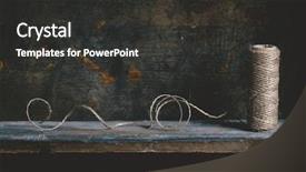  Presentation with gear wheels on wooden - Slide set with jute twine on wooden shelf background and a dark gray colored foreground