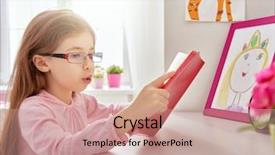  Presentation with child girl reading a book - Amazing slide set having juvenile children - cute child girl reading backdrop and a coral colored foreground