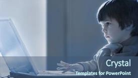  Presentation with juvenile - Colorful presentation design enhanced with juvenile children - young boy concentrates on laptop backdrop and a  colored foreground
