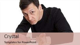  Presentation with man looking up happy - Cool new presentation theme with juvenile justice - man in handcuffs interrogatively looks backdrop and a coral colored foreground