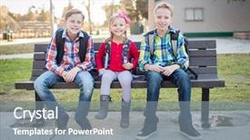  Presentation with well being for kids - Slide deck enhanced with k - young school kids sitting background and a gray colored foreground