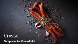  Presentation with sausages - Presentation design having kabanossi-kabanosy-traditional-polish-dry background and a dark gray colored foreground