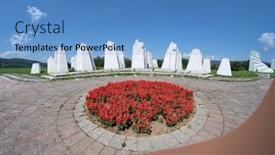  Presentation with complex - Slide set having kadinjaca-memorial-complex-serbia background and a teal colored foreground