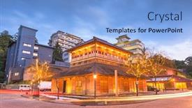  Presentation with onsen - Presentation with kaga onsen ishikawa japan hot springs town at twilight background and a light blue colored foreground