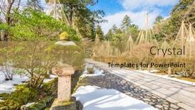  Presentation with onsen - Audience pleasing presentation theme consisting of kaga onsen japan trail at natadera temple in the winter snow backdrop and a yellow colored foreground