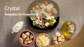  Presentation with salad - Beautiful theme featuring kaiser - caesar salad and ingredients backdrop and a coral colored foreground