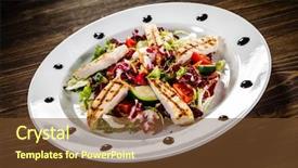  Presentation with empty of wood table top - Amazing theme having kaiser - caesar salad on wooden table backdrop and a tawny brown colored foreground