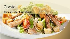  Presentation with salad - Colorful slide deck enhanced with kaiser - chicken caesar salad backdrop and a yellow colored foreground