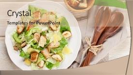  Presentation with top view of appetizing fresh - PPT layouts consisting of kaiser - fresh healthy caesar salad background and a lemonade colored foreground