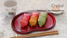  Presentation with japanese food - Audience pleasing presentation design consisting of kaki-no-ha-zushi-mackerel backdrop and a lemonade colored foreground