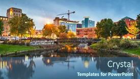  Presentation with cityscape - Presentation theme enhanced with kalamazoo-michigan-usa-downtown-cityscape background and a ocean colored foreground