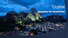  Presentation with greek - Beautiful PPT layouts featuring kalambaka-village-in-famous-greek backdrop and a teal colored foreground