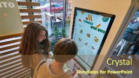  Presentation with food kiosk - Slide deck having kaliningrad-russia-circa-july-2022 background and a tawny brown colored foreground